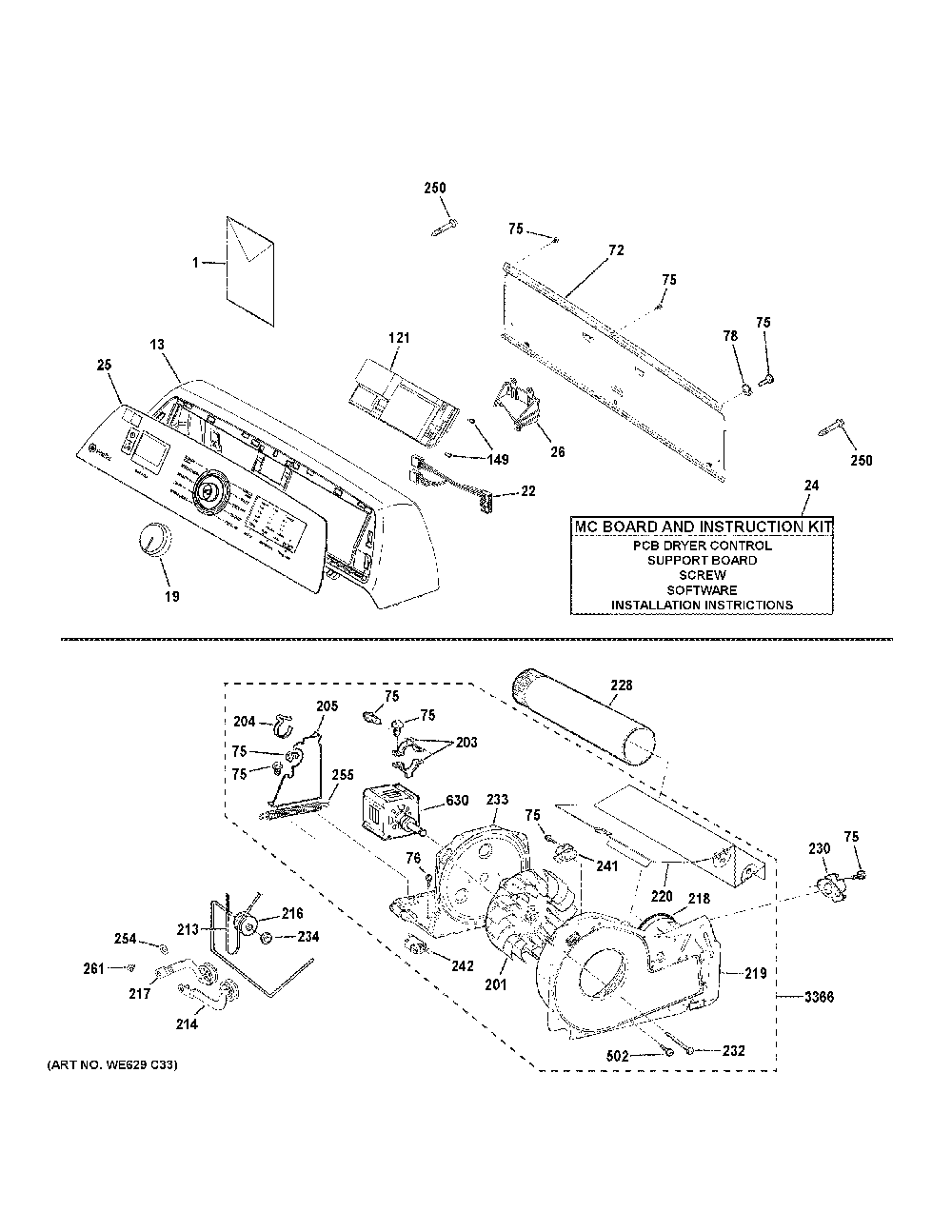 Backsplash, Blower And Motor Assembly Diagram and Parts List for PTD90GBST0WS  General Electric Dryer