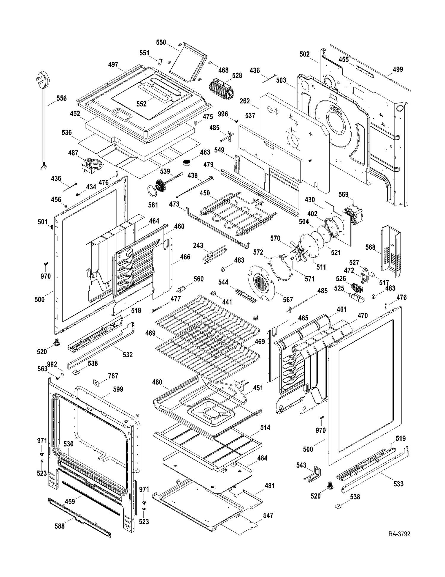 BODY PARTS Diagram and Parts List for P2S975SER1SS  General Electric Range
