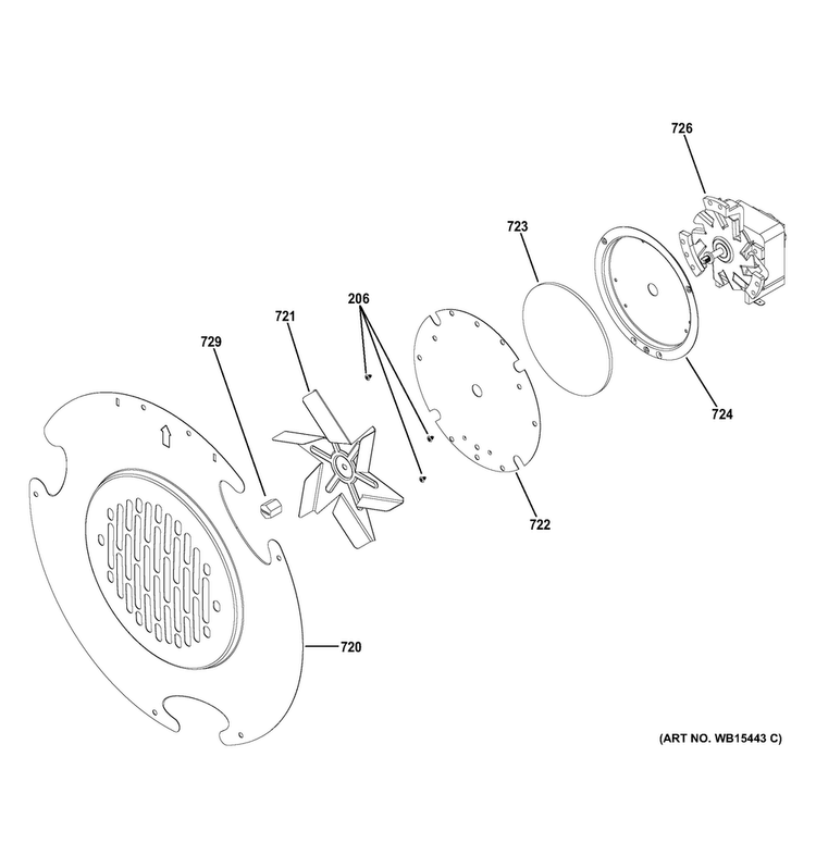 Convection Fan Diagram and Parts List for JGB720DEJ1BB  General Electric Range