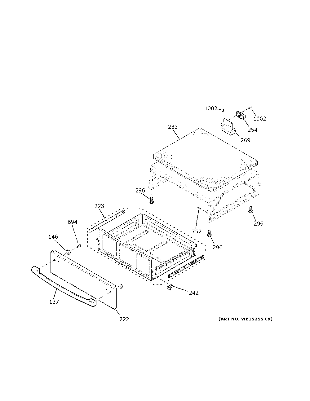 Drawer Diagram and Parts List for PB930SL5SS  General Electric Range