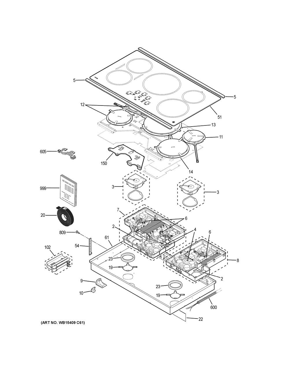 Control Panel & Cooktop Diagram and Parts List for PHP9036SJ4SS  General Electric Range