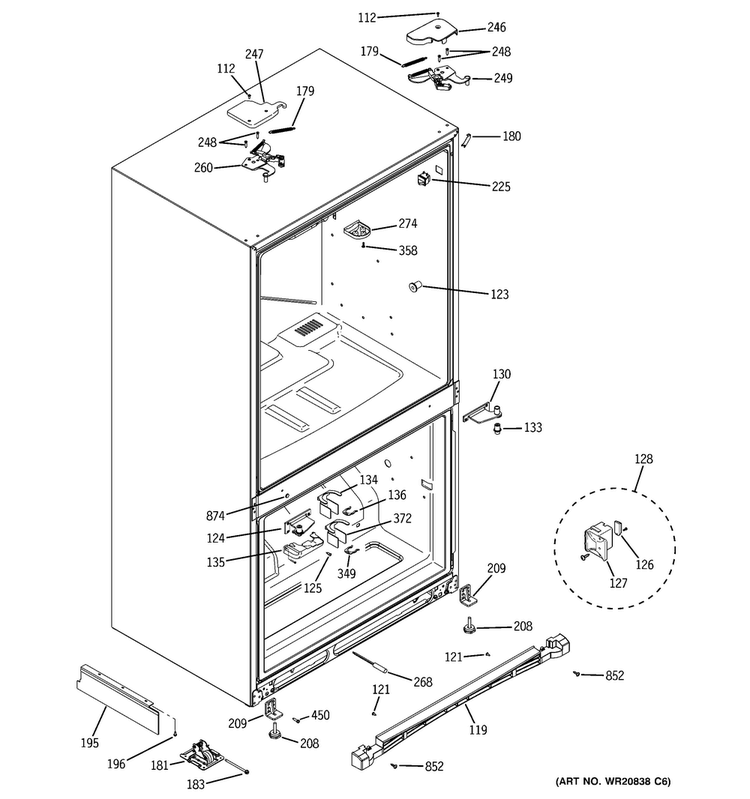 Case Parts Diagram and Parts List for PGSS5RKZJSS  General Electric Refrigerator