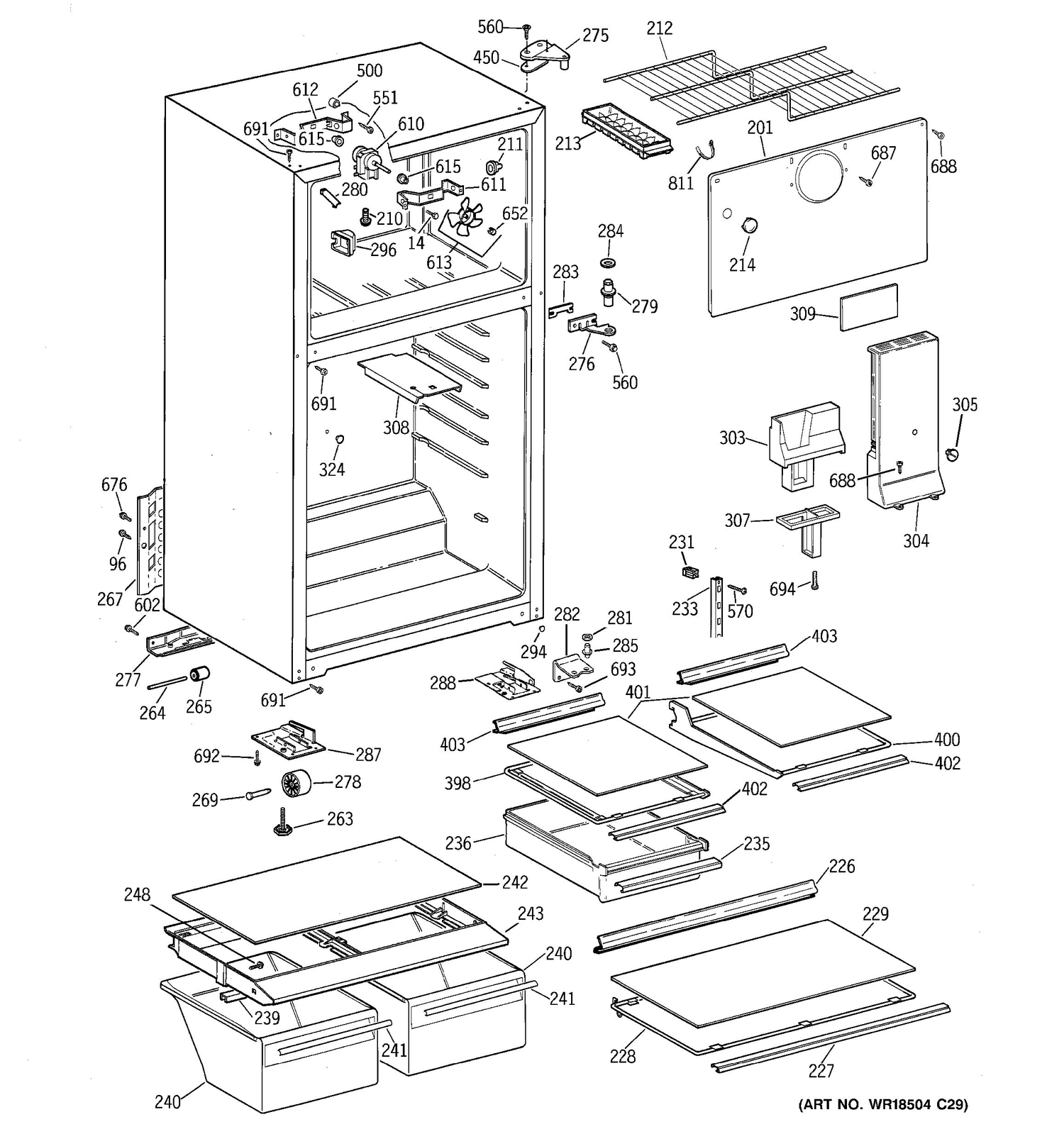 CABINET Diagram and Parts List for 38351HBMERWW  General Electric Refrigerator