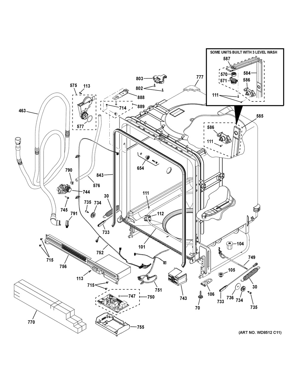 Body Parts Diagram and Parts List for GDF535PGR5CC  General Electric Dishwasher
