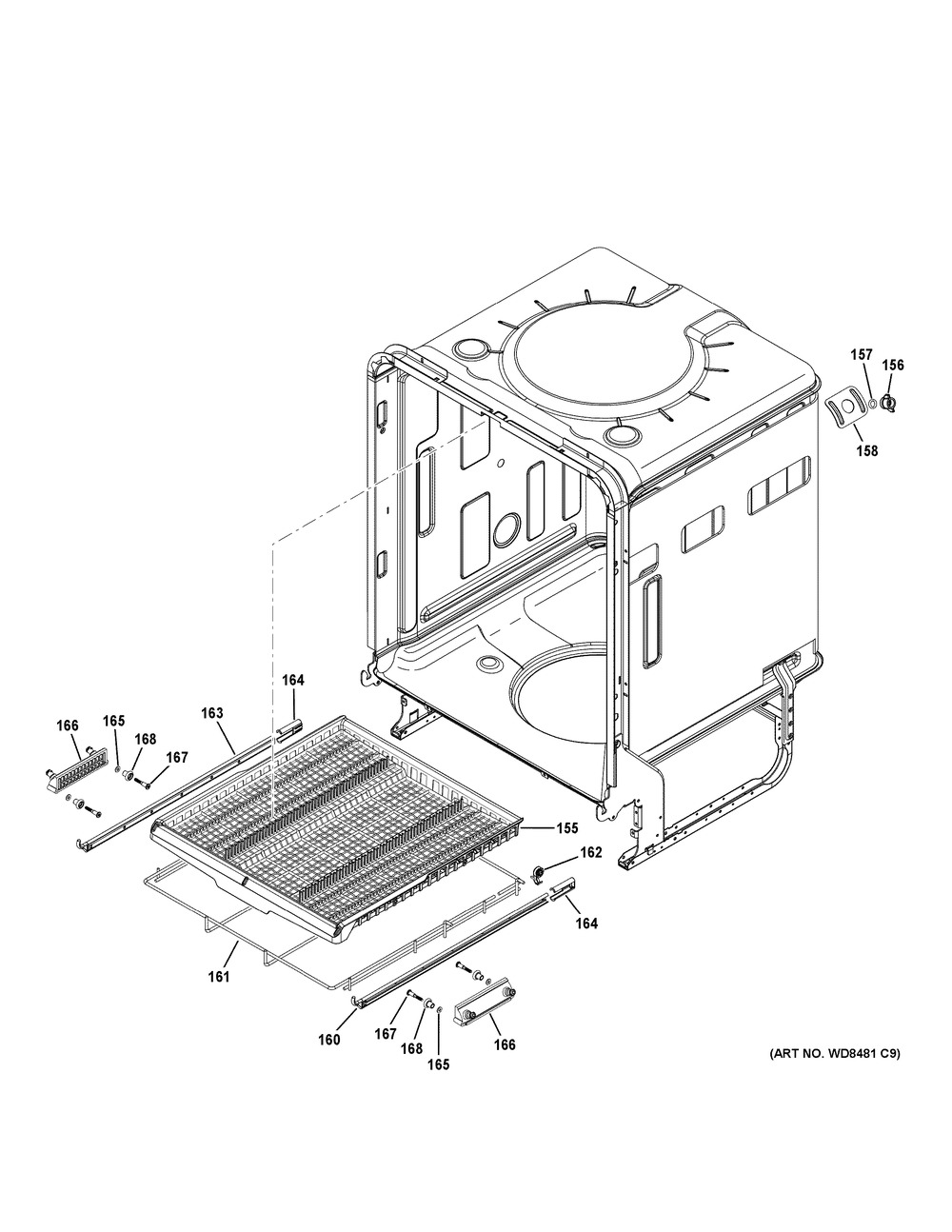 Body Parts 2 Diagram and Parts List for CDT805P2N0S1  General Electric Dishwasher