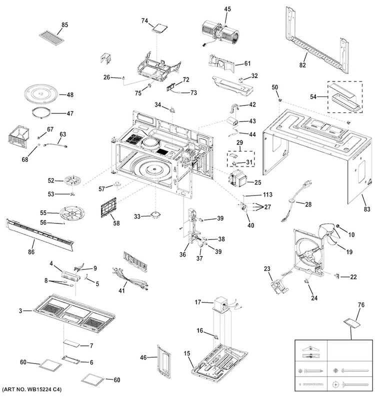 Oven Cavity Parts Diagram and Parts List for PVM9215SK1SS  General Electric Microwave