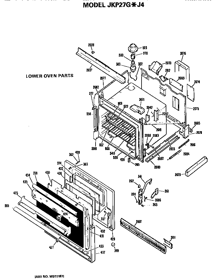 Lower Oven Diagram and Parts List for JKP27GJ4  General Electric Wall Oven