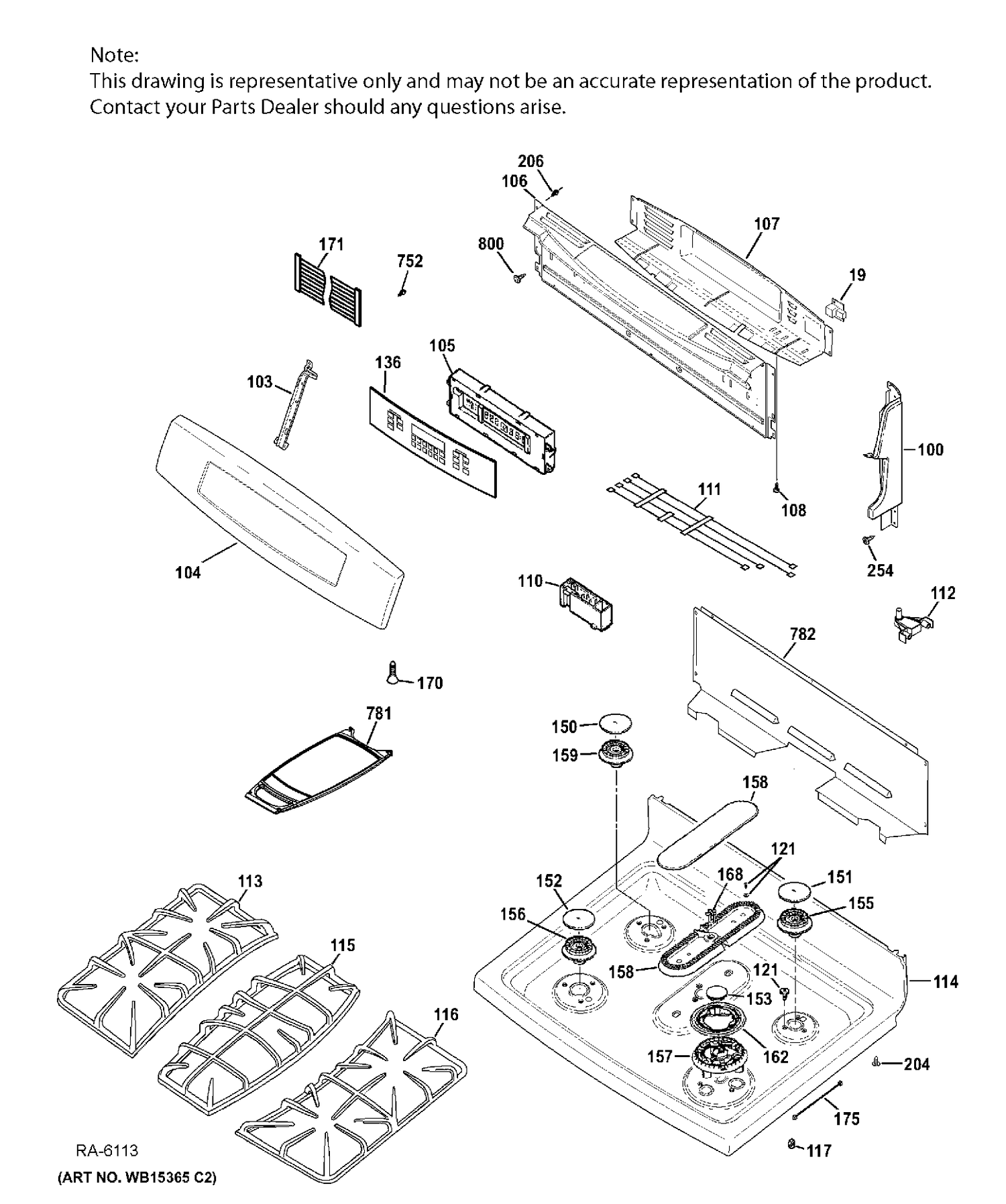CONTROL PANEL & COOKTOP Diagram and Parts List for PC2B940SEF2SS  General Electric Range