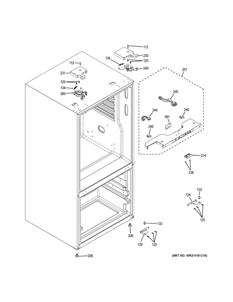 Case Parts Diagram and Parts List for QNE27JSMNFSS  General Electric Refrigerator