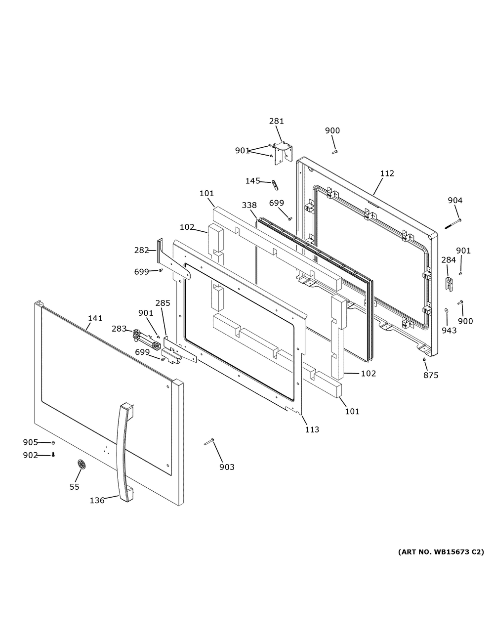 Lower Door Diagram and Parts List for PTD700LSN3SS  General Electric Wall Oven