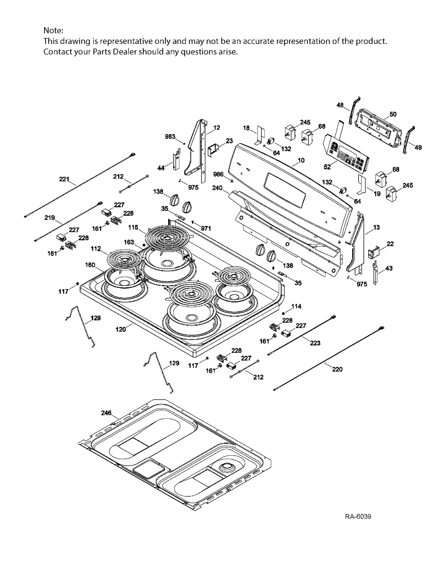 CONTROL PANEL & COOKTOP Diagram and Parts List for JCB560DJ1WW  General Electric Range
