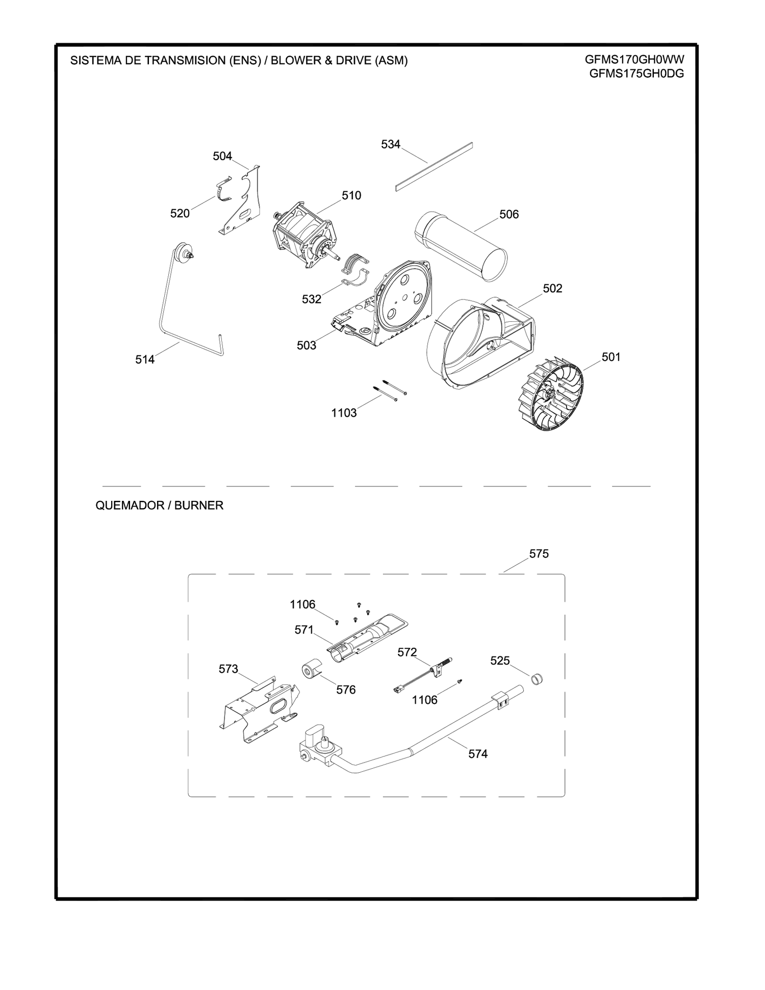BLOWER DRIVE ASM Diagram and Parts List for GFMS170GH0WW  General Electric Dryer