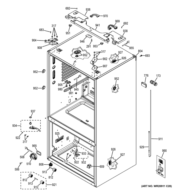 Case Parts Diagram and Parts List for PFE29PSDDSS  General Electric Refrigerator