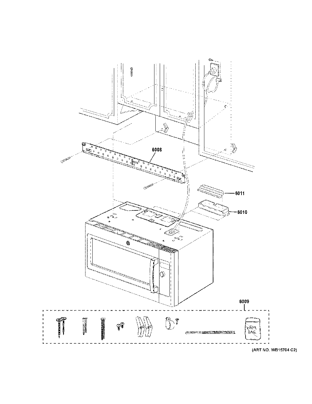 Installation Parts Diagram and Parts List for PVM9179BR1TS  General Electric Microwave
