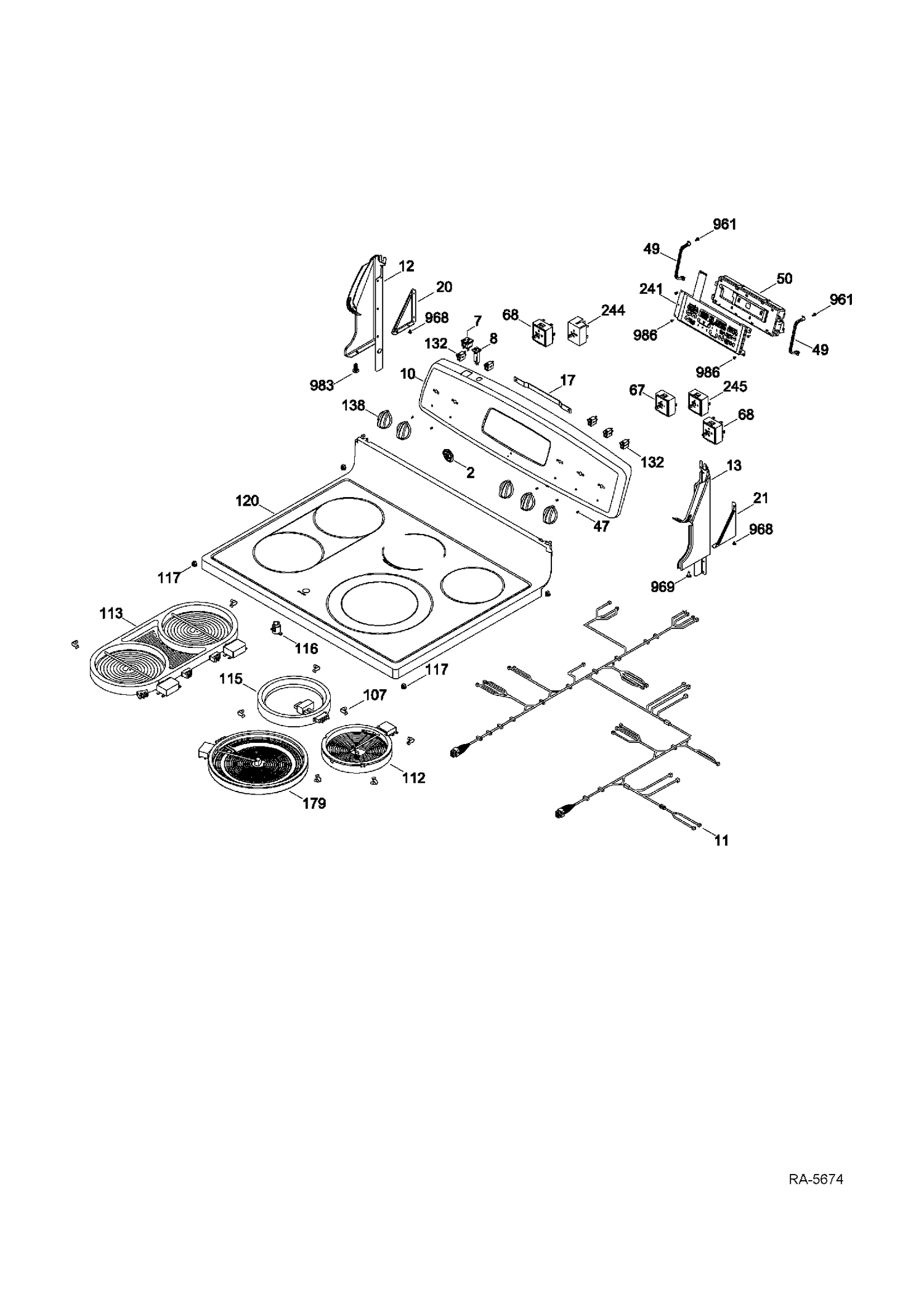 CONTROL PANEL & COOKTOP Diagram and Parts List for JCBP840ST1SS  General Electric Range