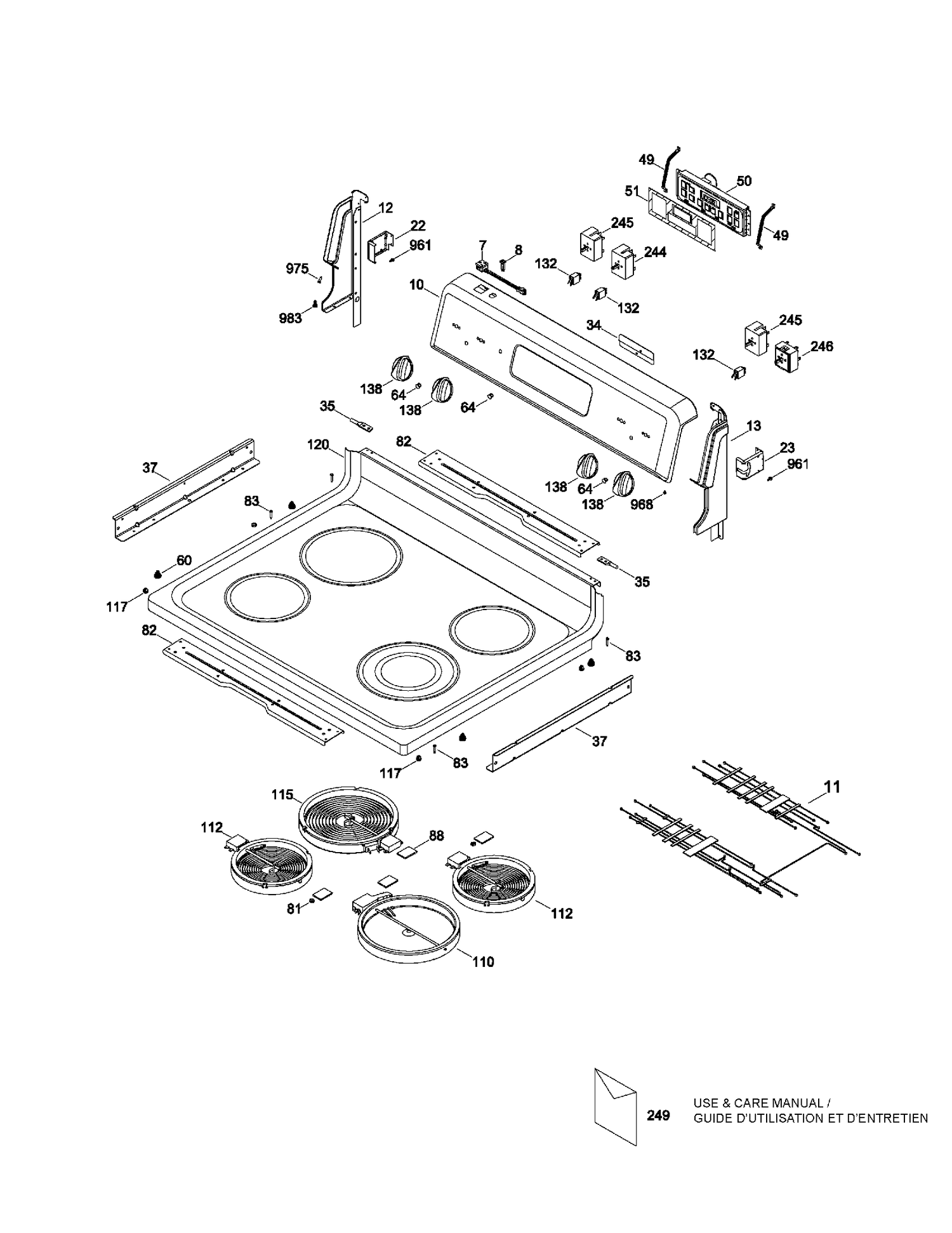 CONTROL PANEL & COOKTOP Diagram and Parts List for MCB787DR3WW  General Electric Range