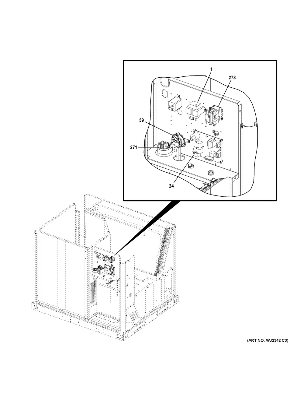 Control Parts Diagram and Parts List for NP14L24S05403  General Electric Air Conditioner