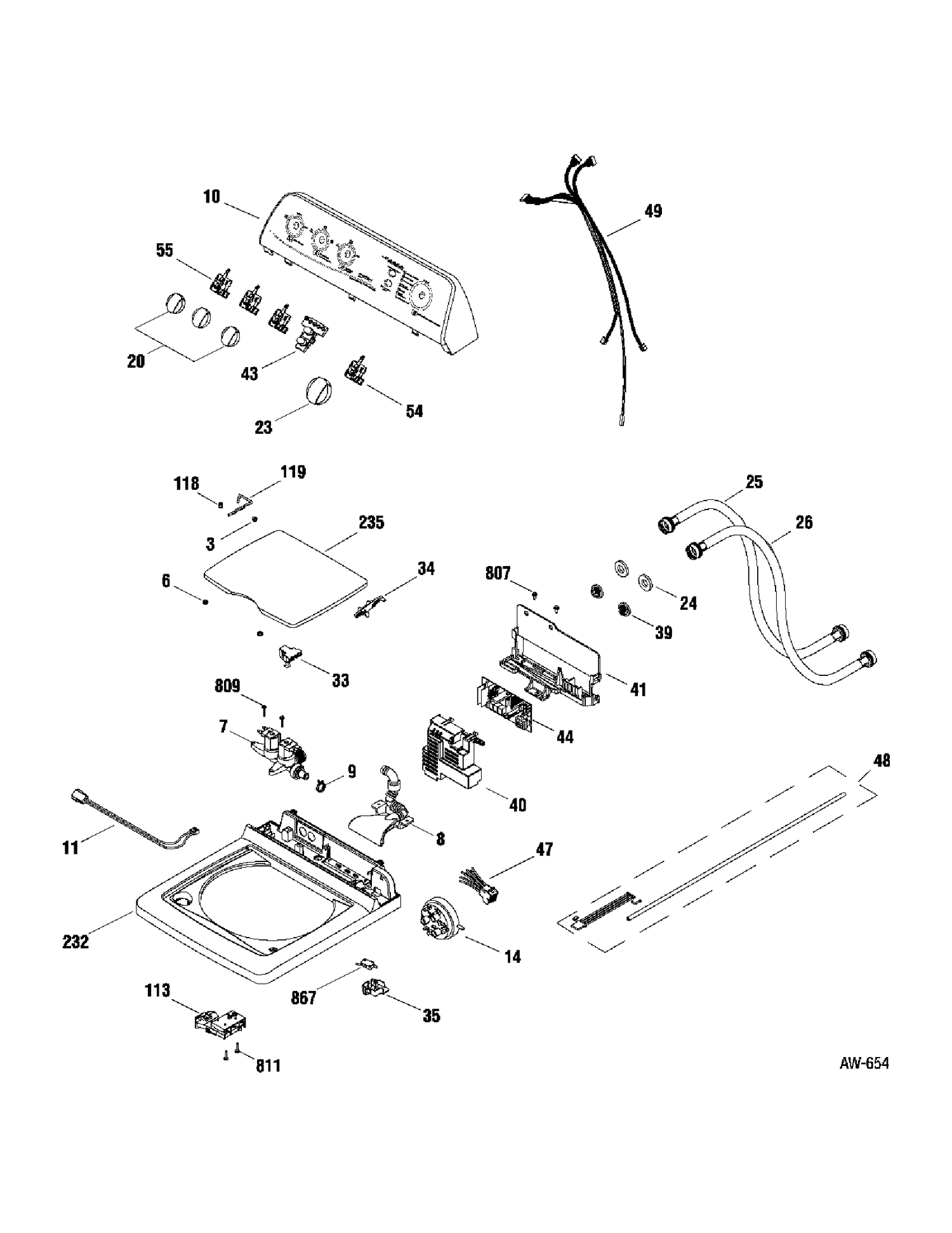 CONTROLS & COVER Diagram and Parts List for MHDSE165H0WW  General Electric Washer