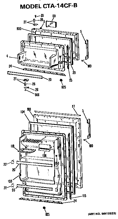 Doors Diagram and Parts List for CTA14CFB  Hotpoint Refrigerator