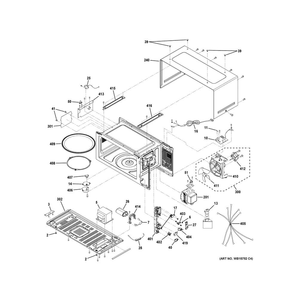 Oven Cavity Parts Diagram and Parts List for PCHK11S1W1BB  General Electric Microwave