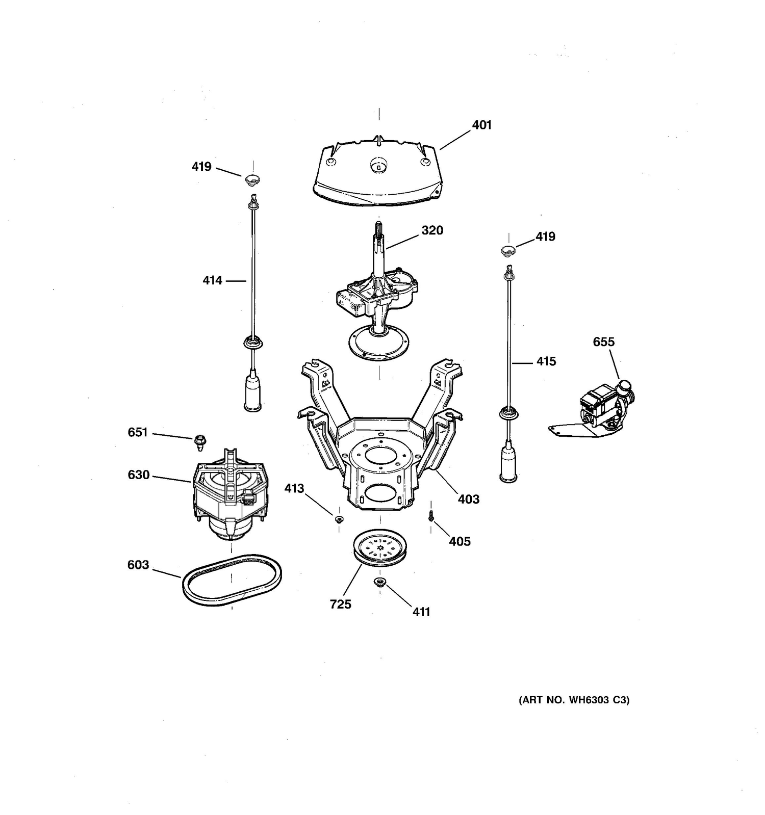 SUSPENSION, PUMP & DRIVE COMPONENTS Diagram and Parts List for GJXR2130B2WW  General Electric Washer