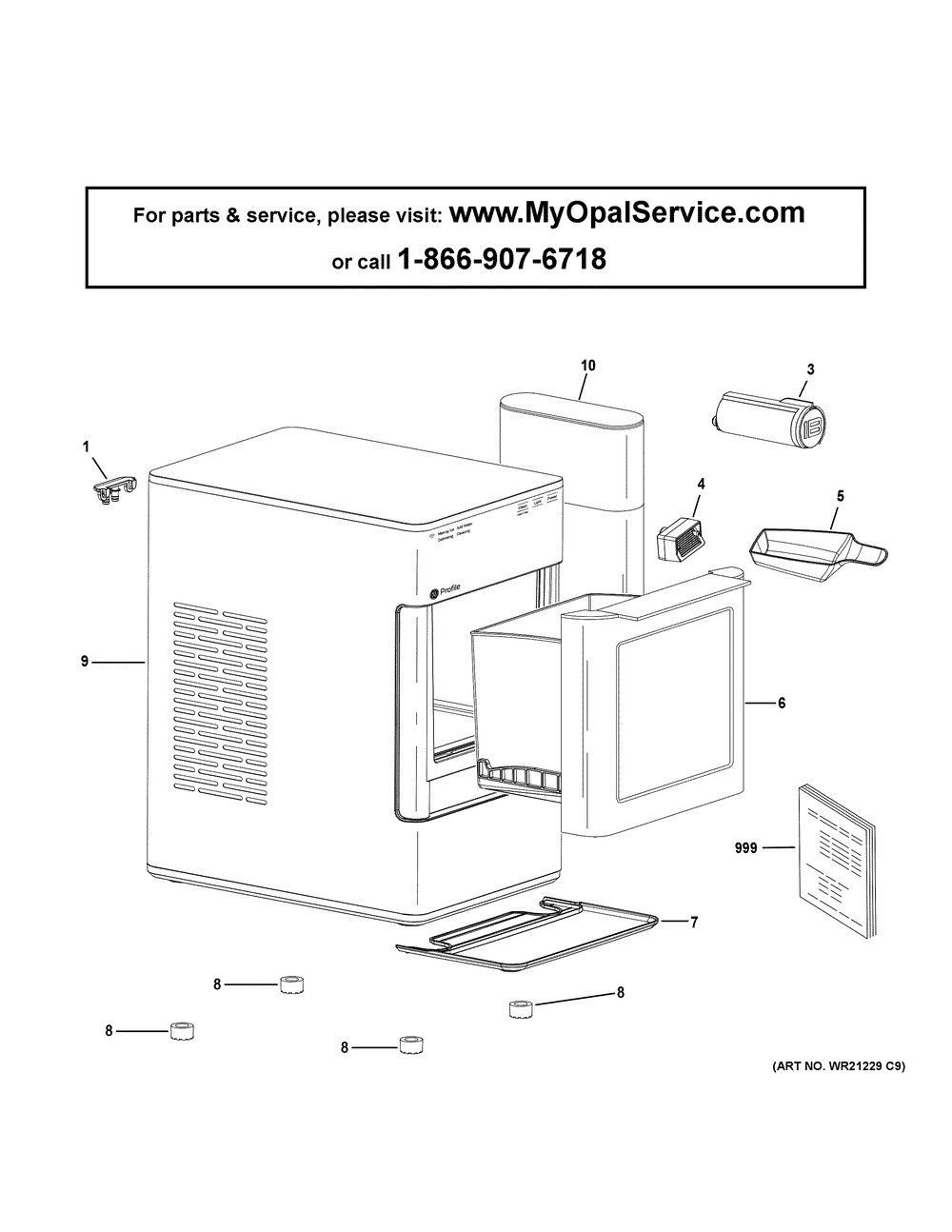 Opal Ice Maker Diagram and Parts List for XPIO43SC1SS  General Electric Ice Maker