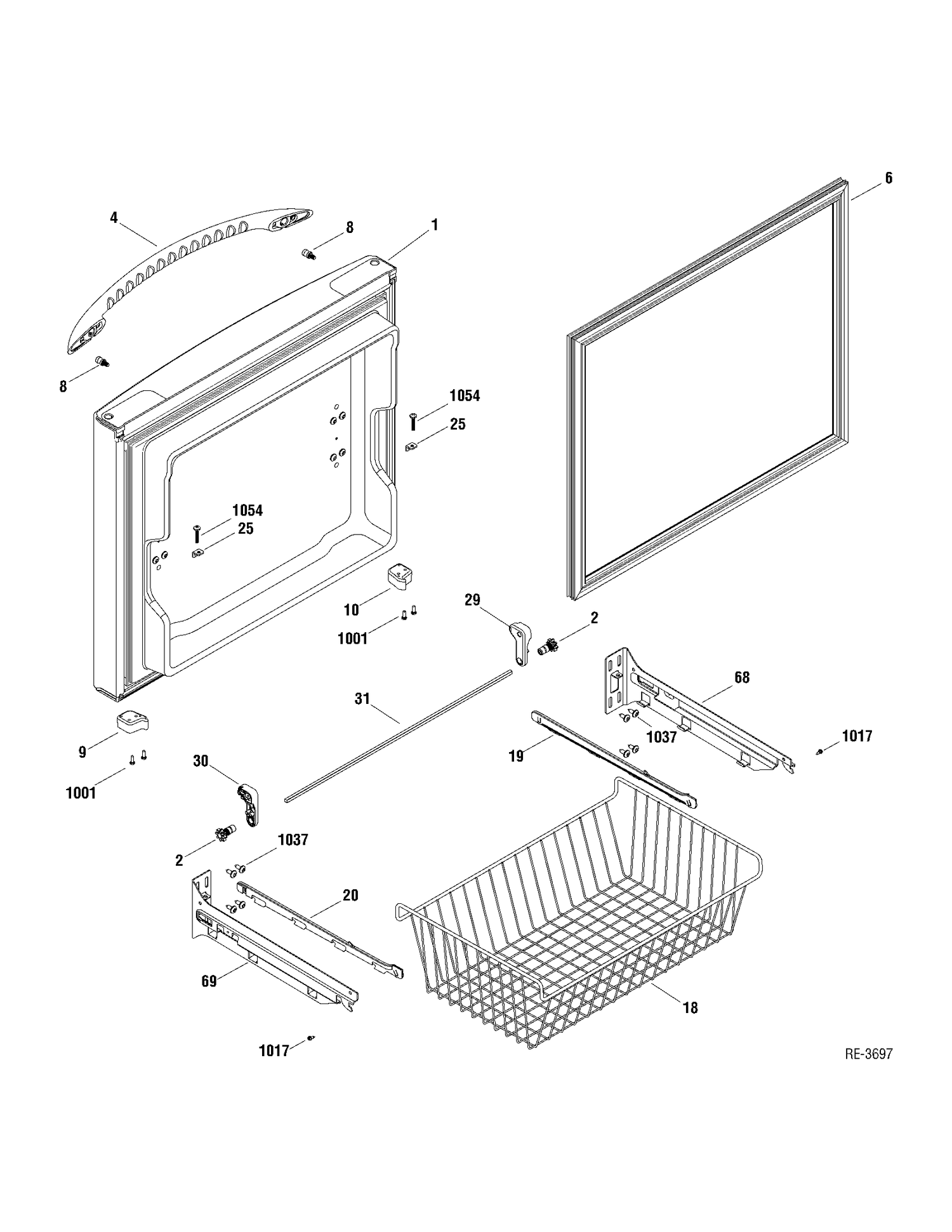 FZ DOOR Diagram and Parts List for PDRF0MBYARBB  General Electric Refrigerator