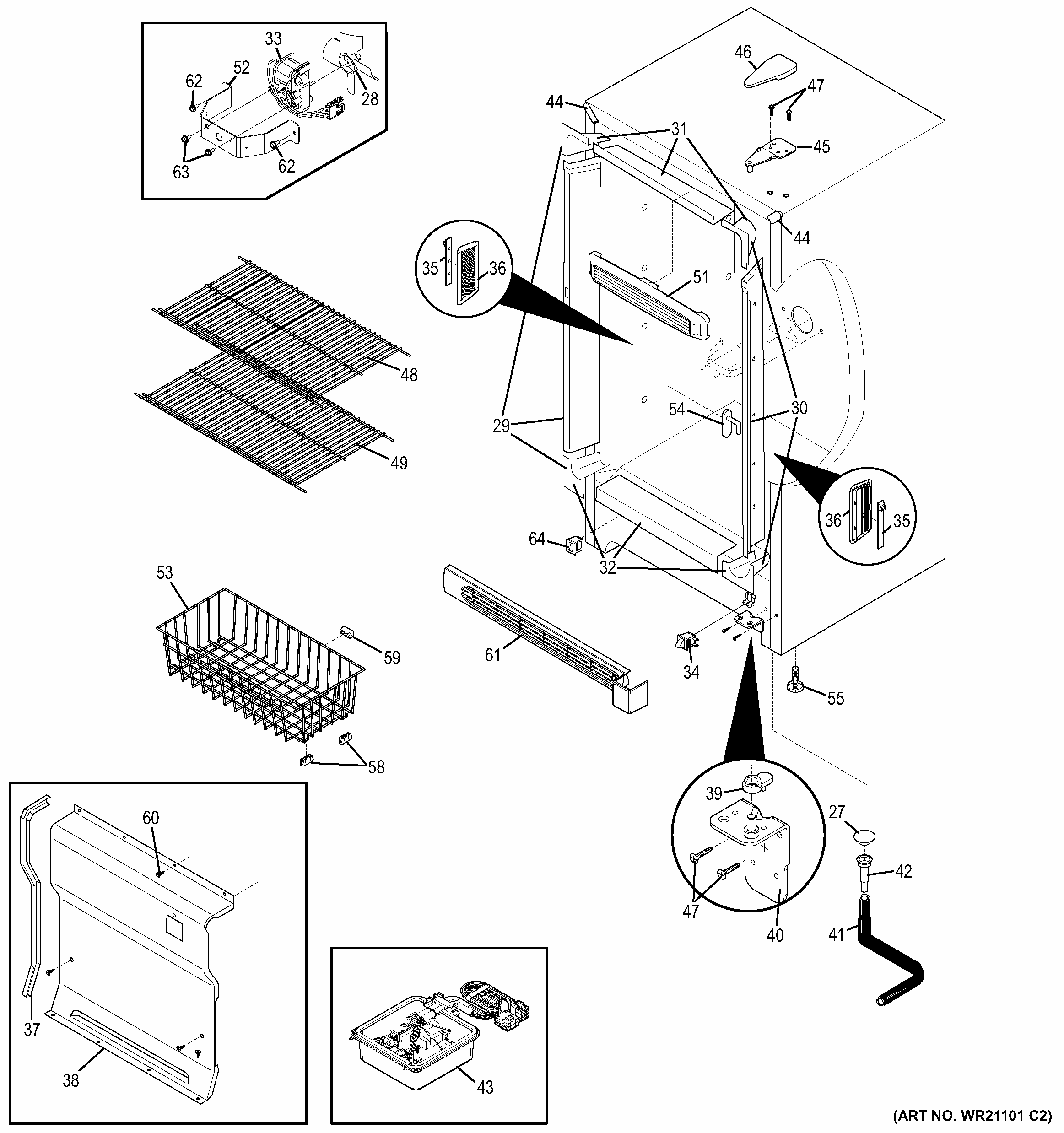 Cabinet Diagram and Parts List for FUF17DHRBWW  General Electric Freezer