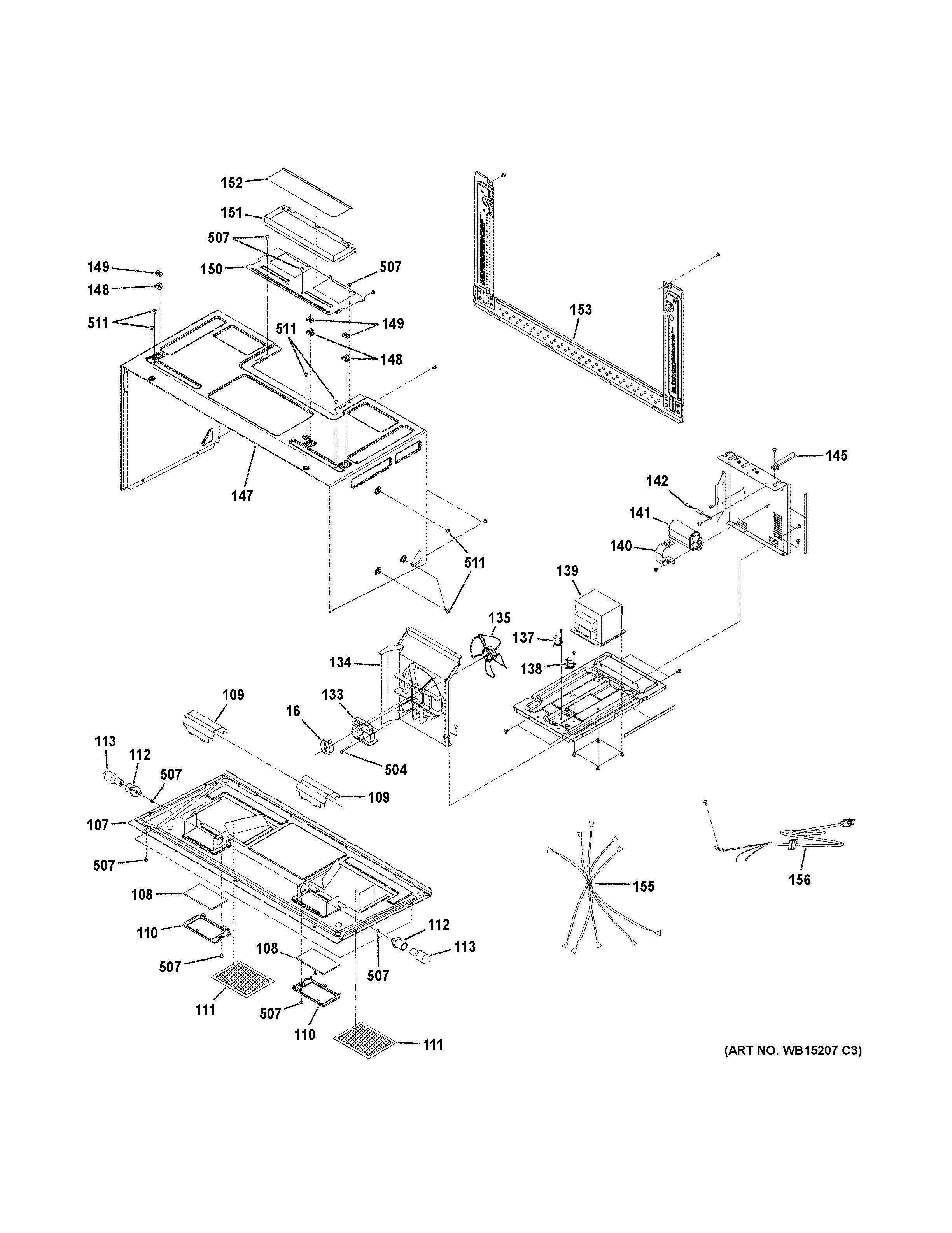 INTERIOR PARTS Diagram and Parts List for JNM3161RF4SS  General Electric Microwave