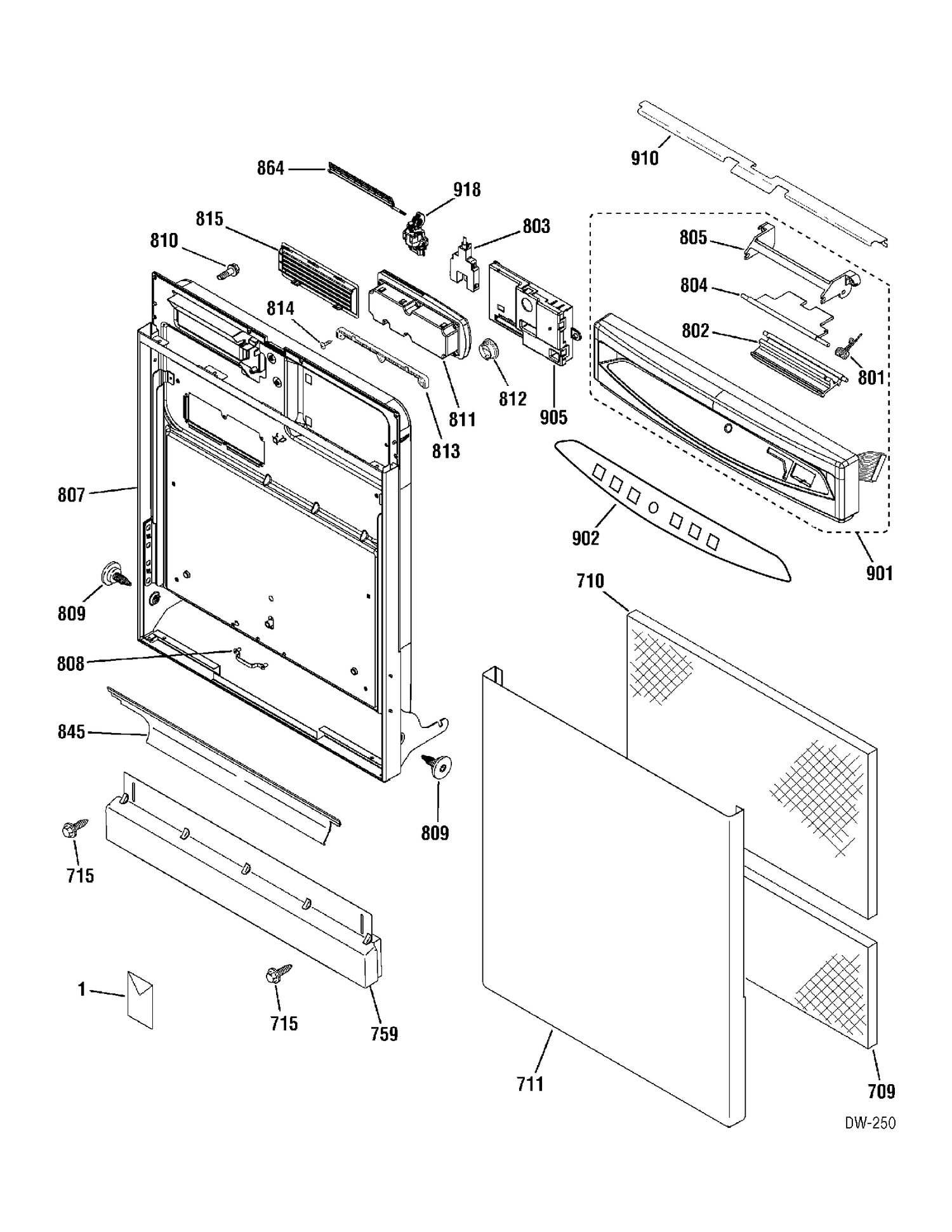 DOOR & ESCUTCHEON Diagram and Parts List for 402061  General Electric Dishwasher