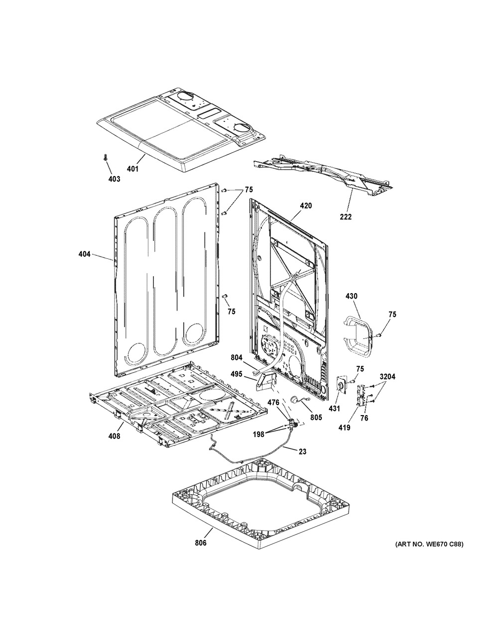 Cabinet & Top Panel Diagram and Parts List for GTD75ECPL1DG  General Electric Dryer