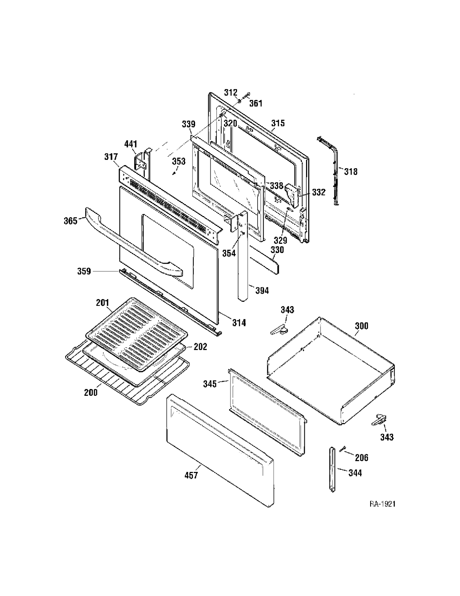 DOOR Diagram and Parts List for JCBS64BK1BB  General Electric Range
