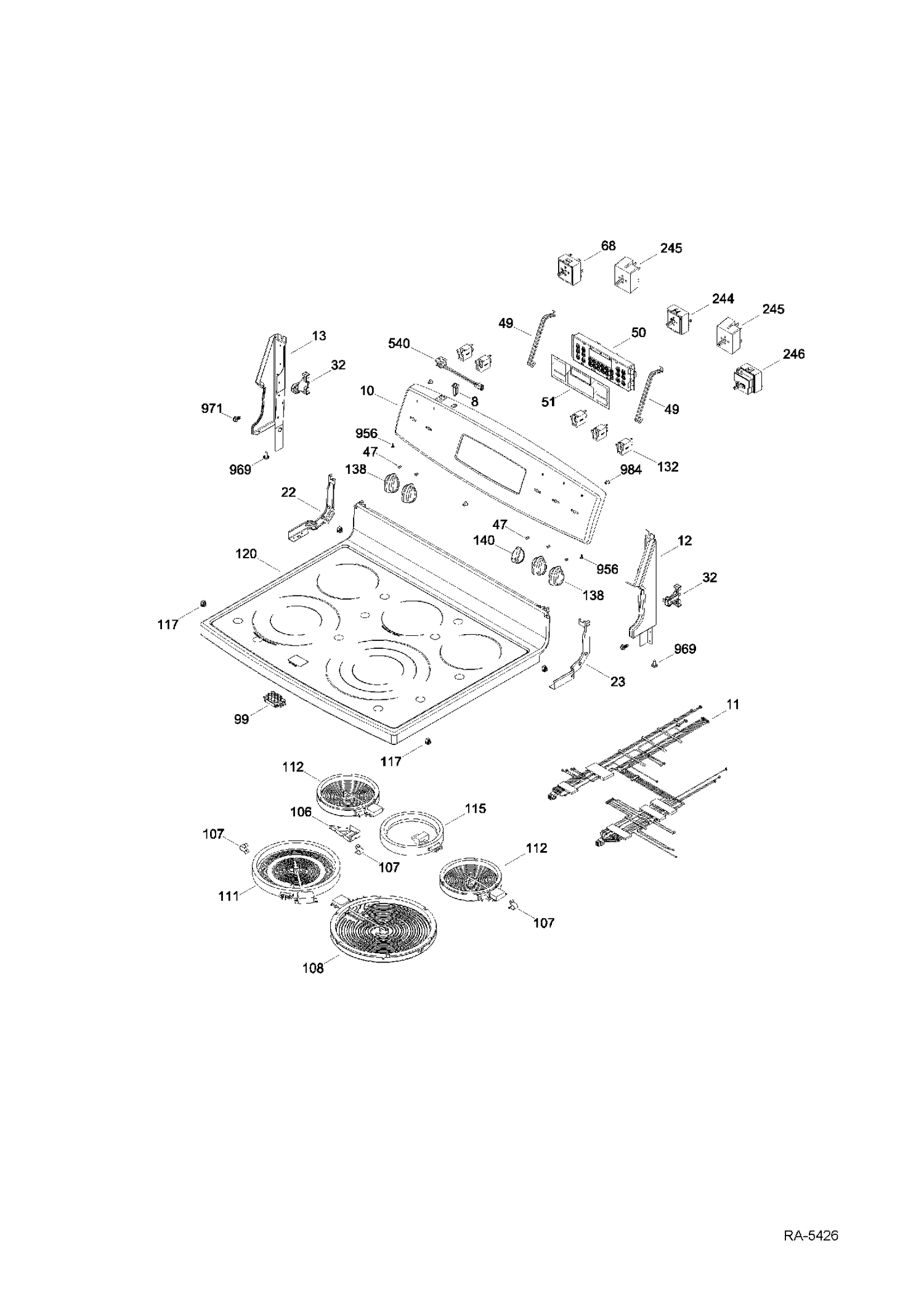 CONTROL PANEL & COOKTOP Diagram and Parts List for PCB900SR4SS  General Electric Range