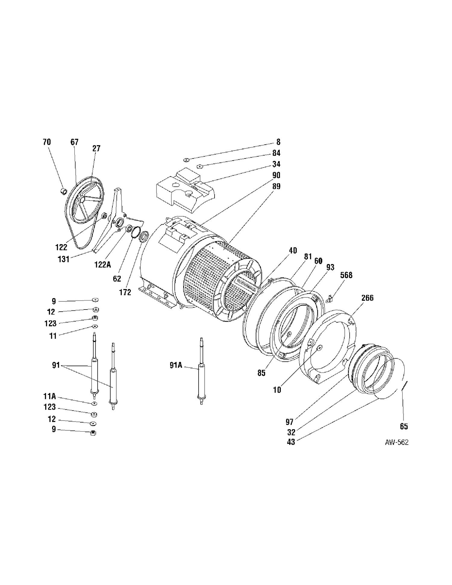 TUB Diagram and Parts List for MCCH1120F0WW  General Electric Washer
