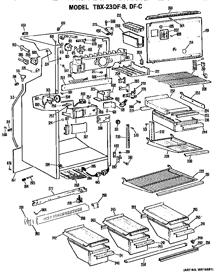 Cabinet Parts Diagram and Parts List for TBX23DFB  General Electric Refrigerator