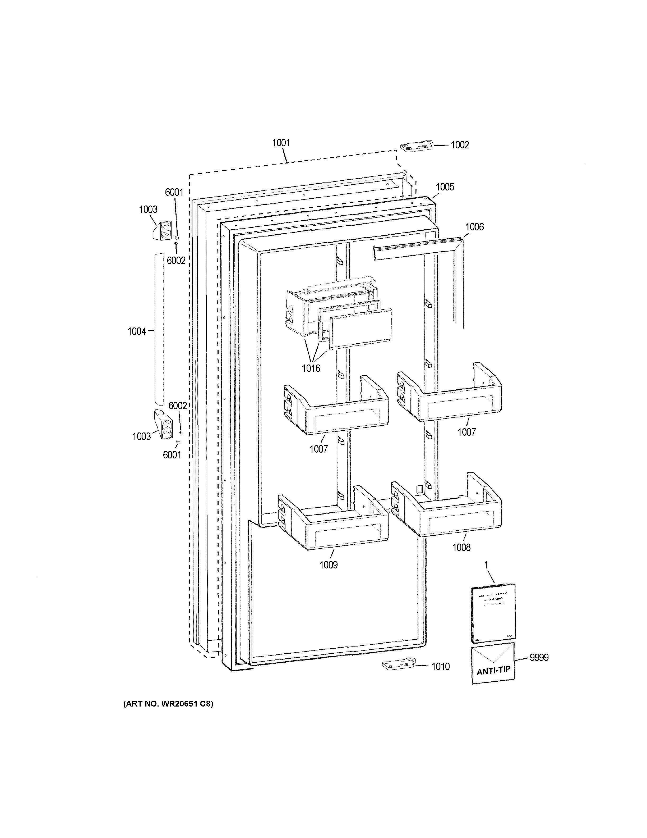 DOOR Diagram and Parts List for ZIRP360NHBRH  General Electric Refrigerator