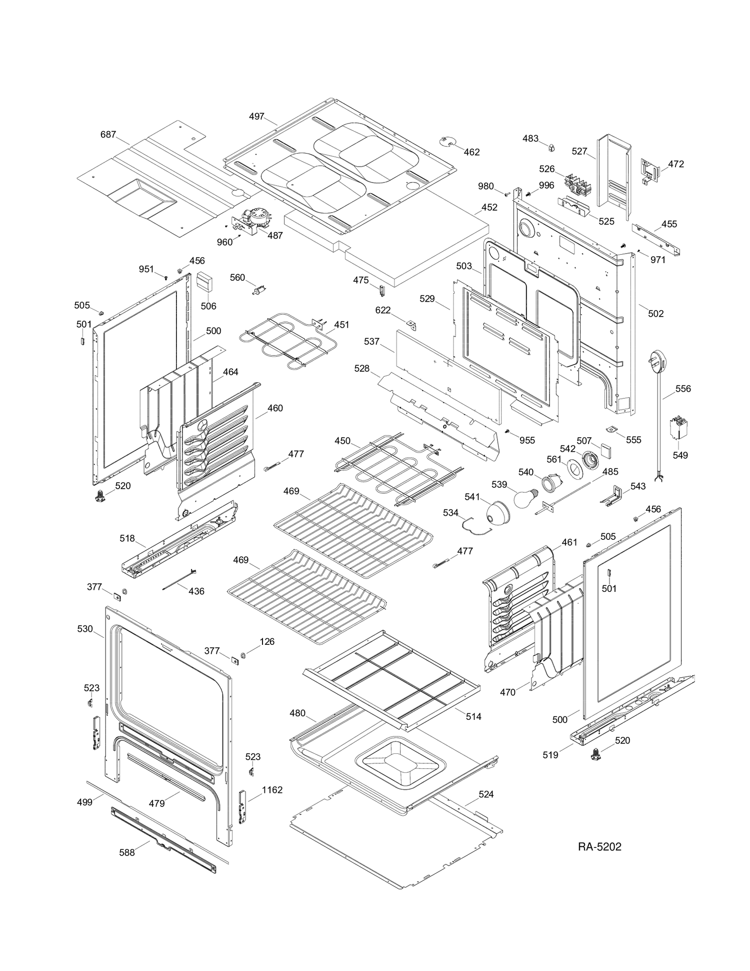 BODY PARTS Diagram and Parts List for JCBP350DT2WW  General Electric Range