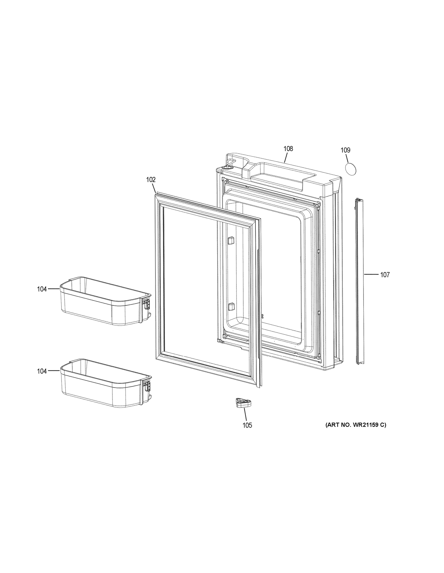 FREEZER DOOR - RH Diagram and Parts List for G6S28TSLBSS  General Electric Refrigerator