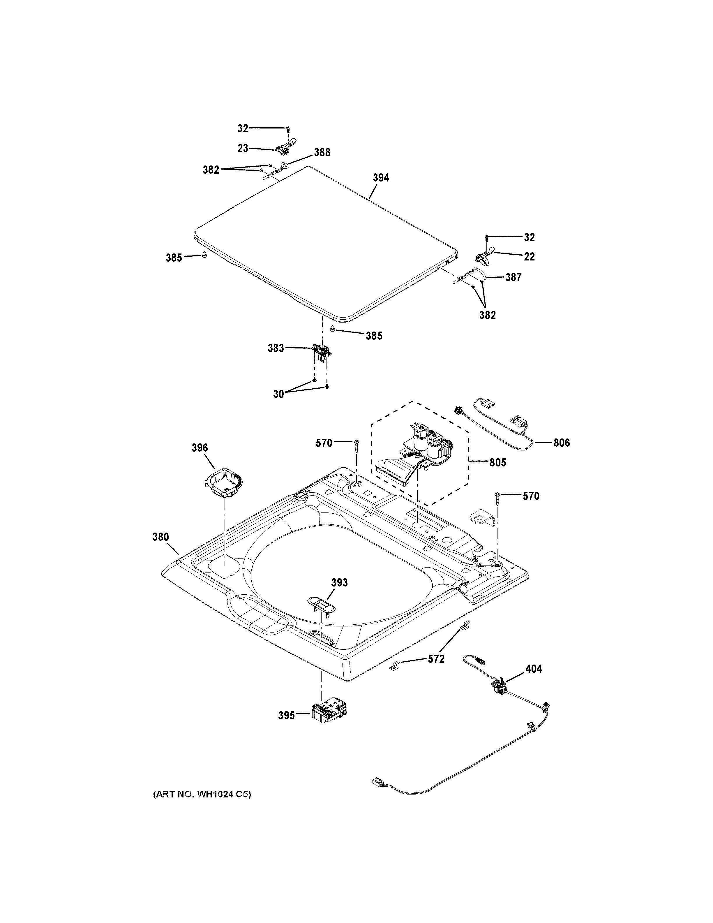 TOP PANEL LID Diagram and Parts List for GTW330ASK2  General Electric Washer