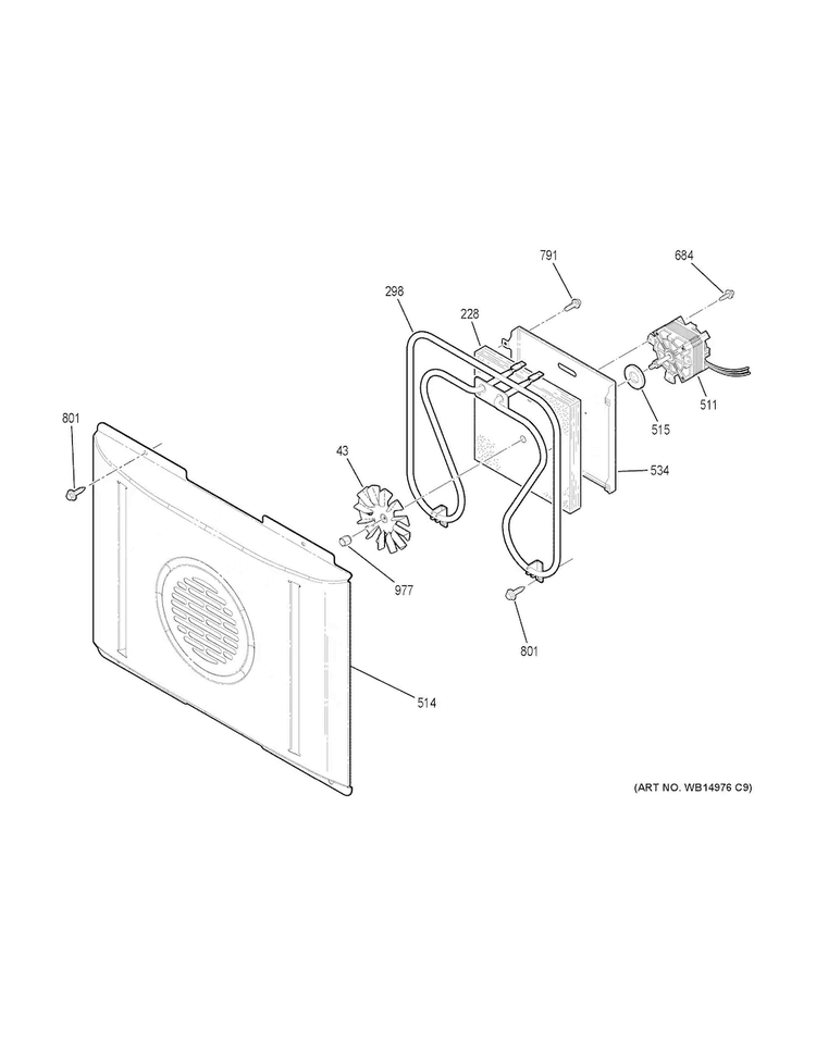 Convection Fan Diagram and Parts List for PS920SF3SS  General Electric Range