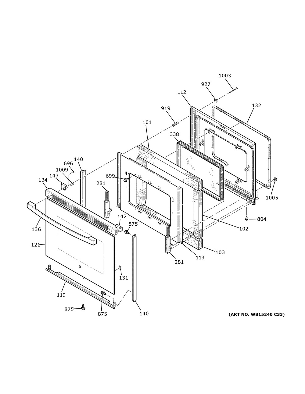 Door Diagram and Parts List for JS645DL4WW  General Electric Range