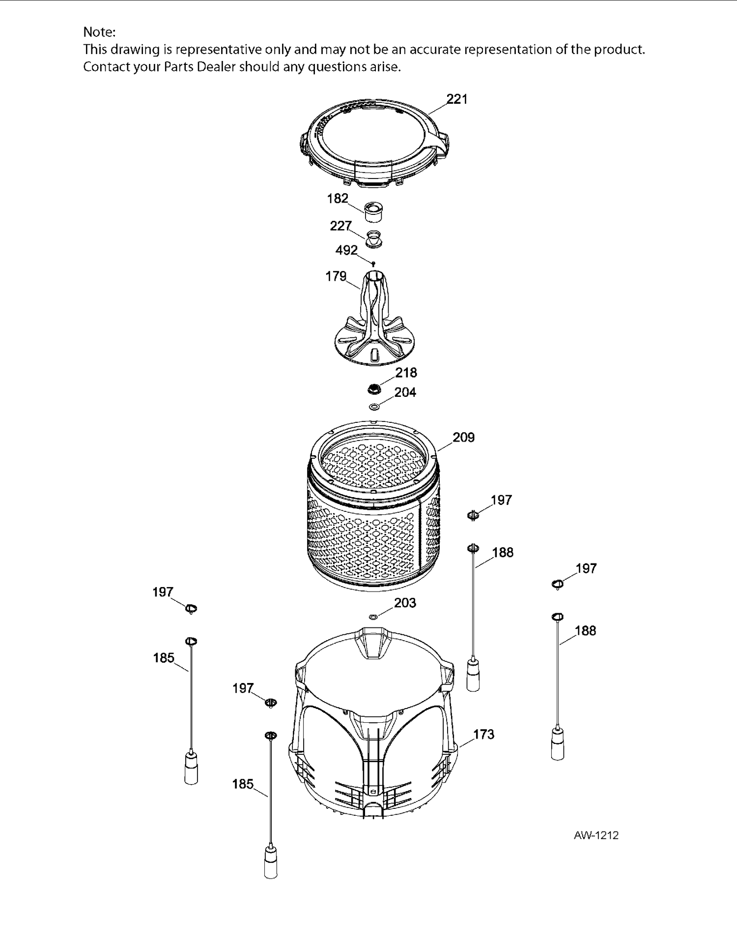 TUB, BASKET & AGITATOR Diagram and Parts List for MTW200BMK0WW  General Electric Washer