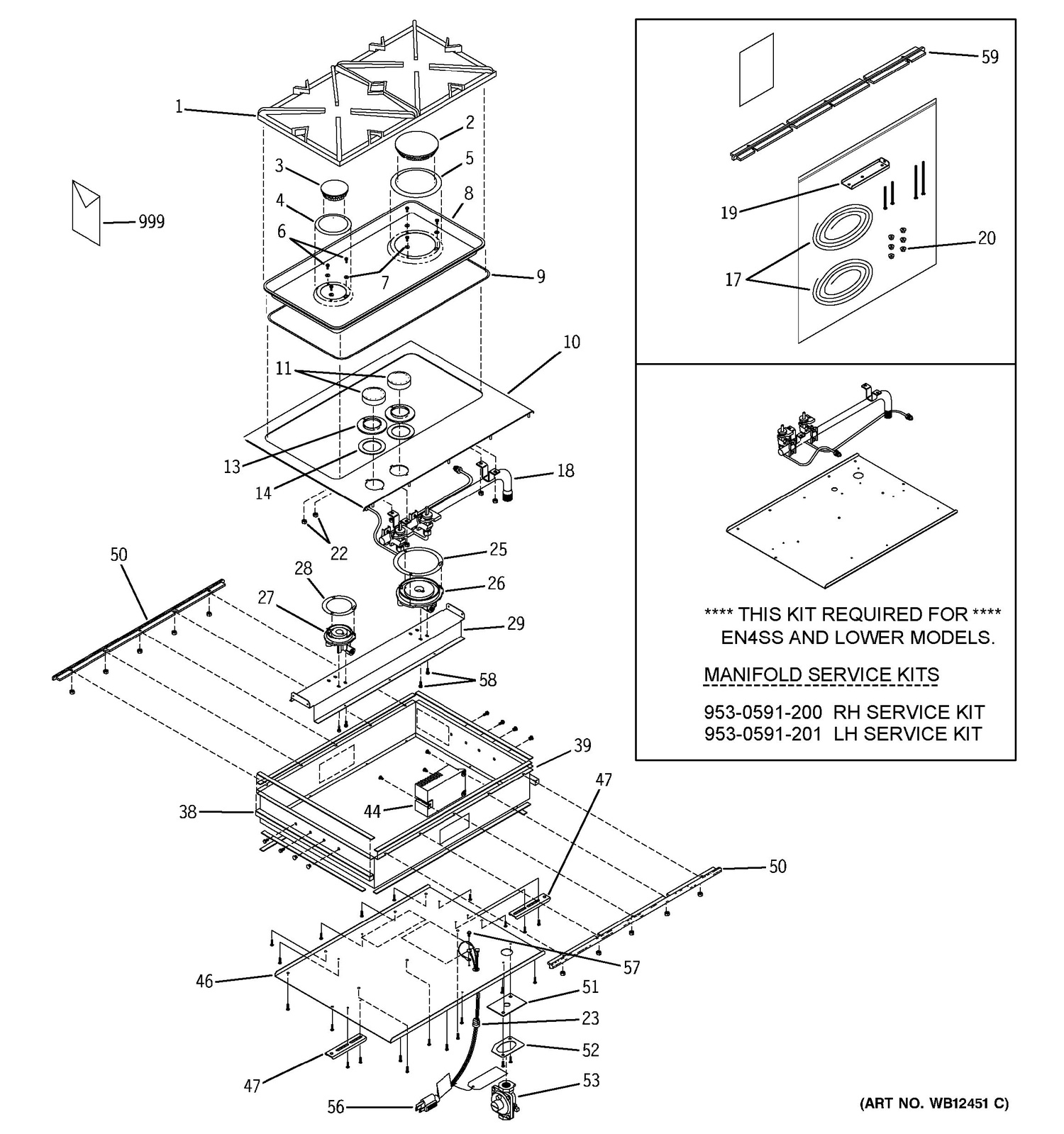 CONTROLS, COOKTOP & BURNER Diagram and Parts List for ZGW124EN5SS  General Electric Cooktop