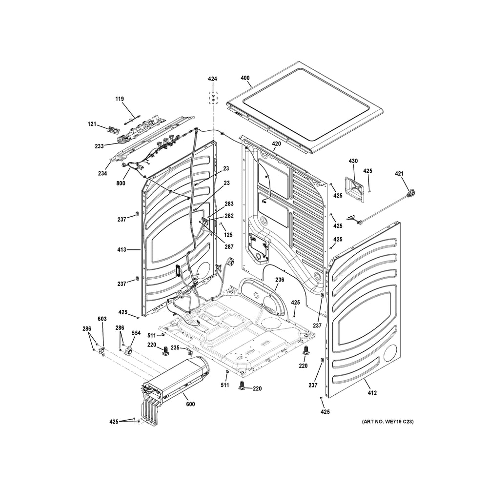 Cabinet And Top Panel 1 Diagram and Parts List for GFD55ESMN3WW  General Electric Dryer