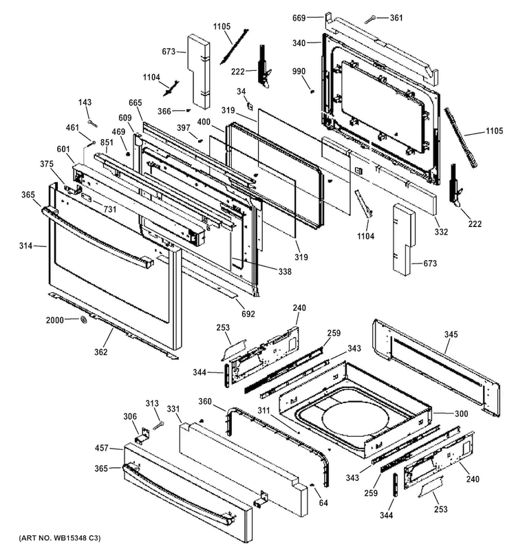 Door & Drawer Parts Diagram and Parts List for P2S920SEF1SS  General Electric Range