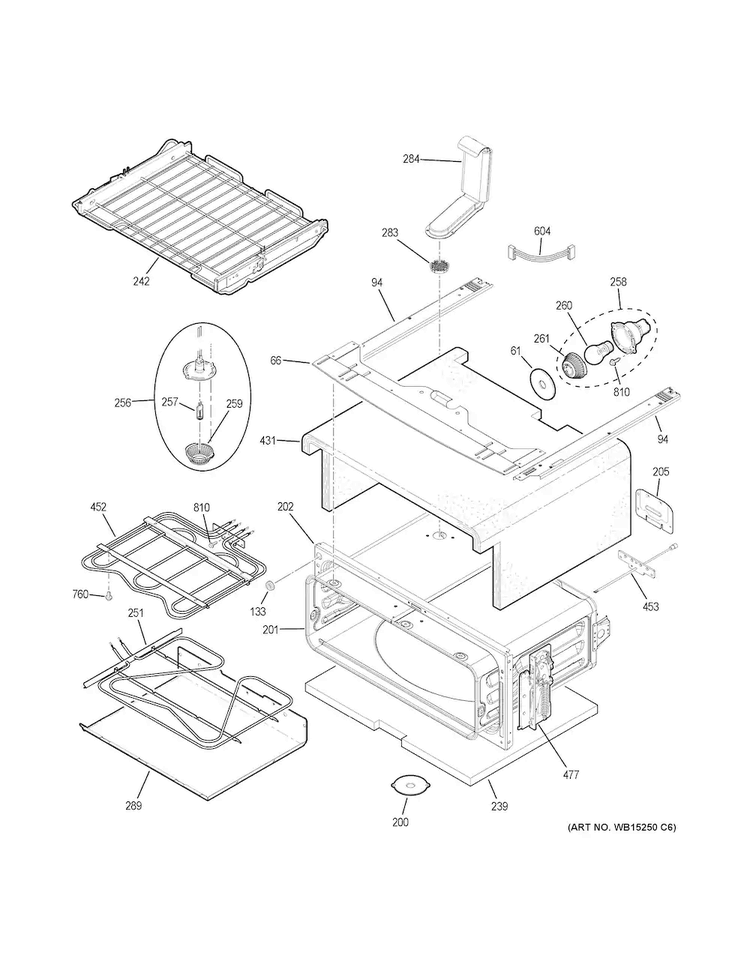 Upper Oven Diagram and Parts List for PB980SJ1SS  General Electric Range