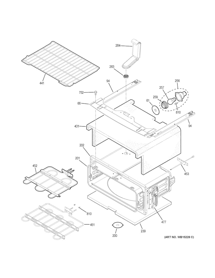 Upper Oven Diagram and Parts List for JB860SJ1SS  General Electric Range
