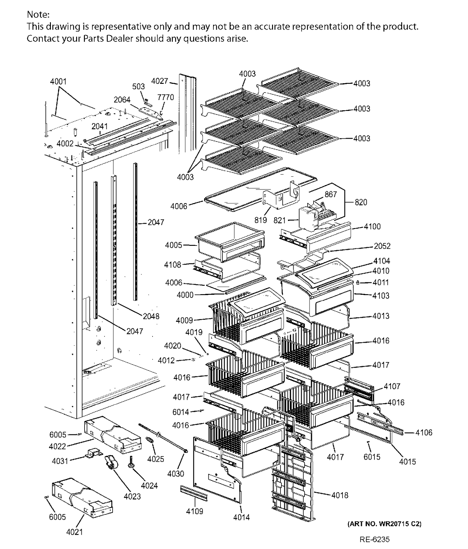 SHELVES & DRAWERS Diagram and Parts List for ZIFP360NHARH  General Electric Refrigerator