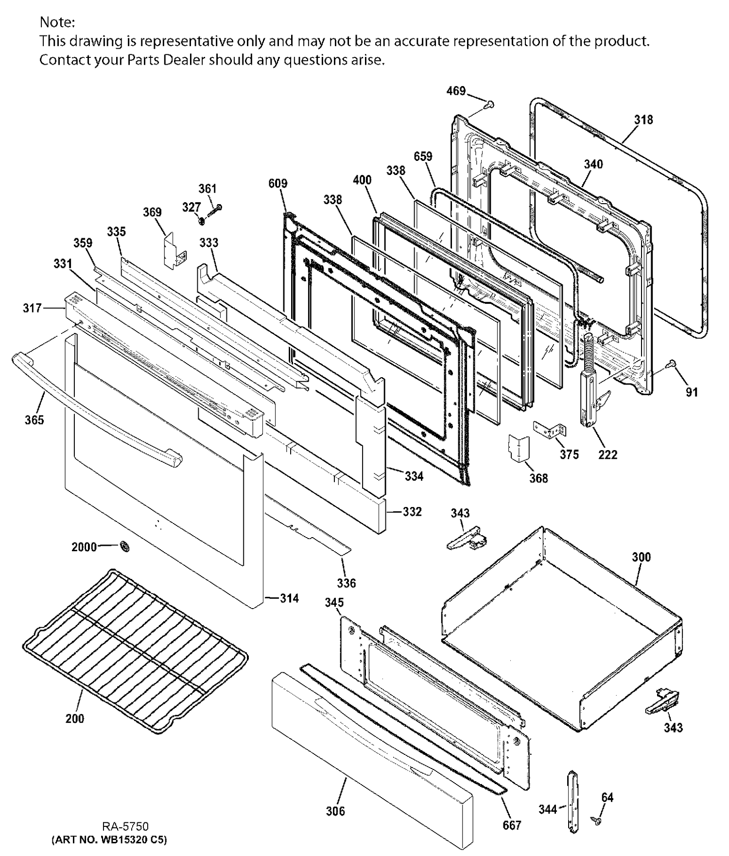 DOOR & DRAWER PARTS Diagram and Parts List for JCGB750DEF2BB  General Electric Range