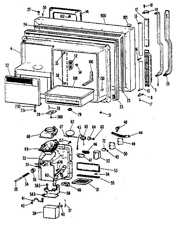 Freezer Door Diagram and Parts List for TBX25RKB  General Electric Refrigerator